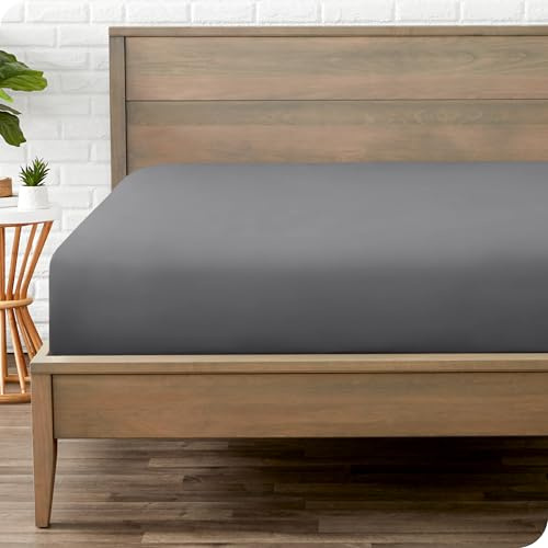 Bare Home Fitted Bottom Sheet Single Size - Premium 1800 Ultra-Soft Microfibre Sheet - Wrinkle Free - Deep Pocket - 38 CM/15 IN Deep - Single Fitted Sheet (Single, Grey)