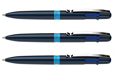 SCHNEIDER Kugelschreiber Take 4, Blau, mittlere Spitze, 4 Farben, 3 Stück