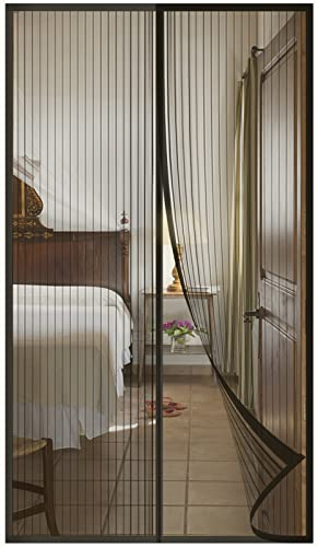 DIKER Mosquitera Cortina Puerta Magnetica Imantada Exterior Corredera, Antimosquitos con Imanes, Tela Mosquiteras de Ventanas para Puertas del Balcón, Magnético Automático(150x200cm,negro)