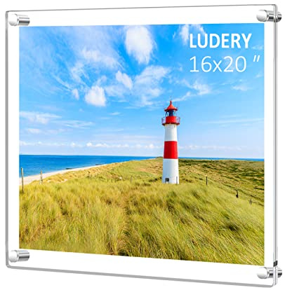 Ludery 16x20 Clear Acrylic Wall Mount Floating Frameless Picture Frame,Clear Acrylic Photo Frame for Wall, Frameless Picture Frame Panel For Degree Certificat, artwork and family portraits