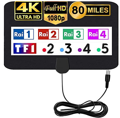 MILIWAN Antenne TV Intérieur Puissante 120km Antenne HDTV 4K 1080P Antenne TNT Interieur pour Chaîne Locale Postuler à Tous Les Téléviseurs