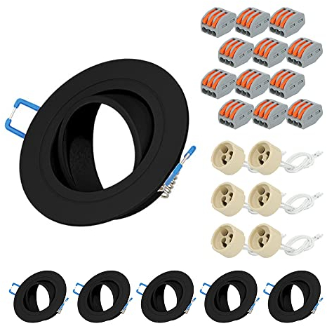 6er HOFTRONIC Pedro - Einbaustrahler GU10 - Schwenkbar LED Spot - Einbaurahmen Matt Schwarz - Einbauleuchte für LED oder Halogeen, Smart Leuchtmittel - Inkl. GU10 Fassung