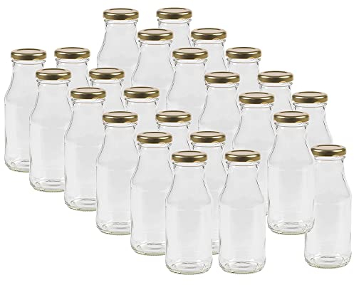Vitrea 24 leere Glasflaschen Flaschen 263ml mit Schraub-Deckel Weiß zum selbst befüllen von Milchflaschen, Saftflaschen, Smoothie Flaschen TO43 0,25l