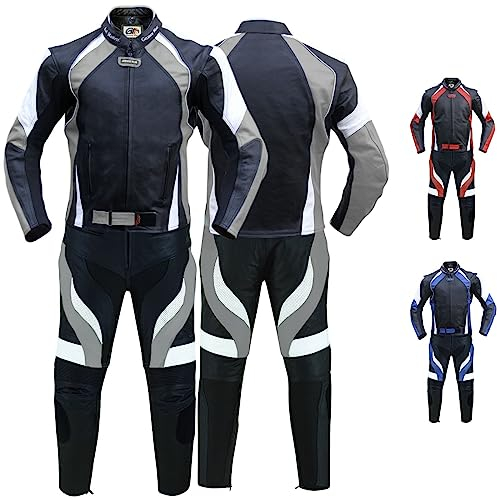 German Wear 2-teiler Motorradkombi Biker lederkombi aus Rindsleder, 50/M, Grau