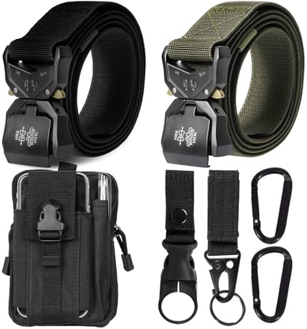 Corpower 2 x Cinturon Tactico Hombre, Longitud 120cm Cinturón Resistente Ancho 3.8 cm, Cinturón Nylon Hebilla de Metal de Liberación Rápida, Regalo con Bolsa Táctica Molle y Gancho