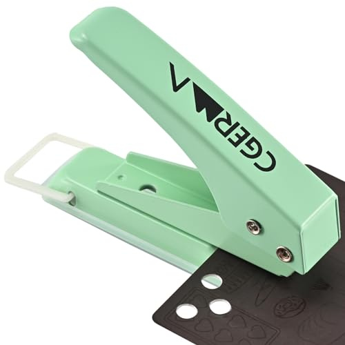 Single Hole Puncher, 1/4 Hole, 50% Labor Savings, Heavy Duty Metal Punch, 15 Sheet Capacity, for ID Cards, Chipboard, Art Project, Crafts Easy Punching, Green