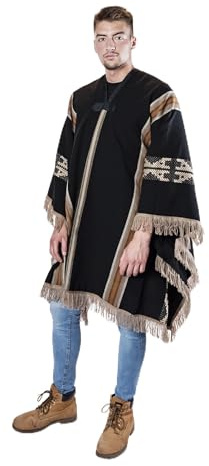 Huapui Wool Poncho for Men, Mens poncho, Mexican Ponchos Men, Alpaca Wool Poncho, Wool Poncho Clint Eastwood, Wool Winter Ponchos Men (Wool, Acrylic, Black, Beige, Camel)