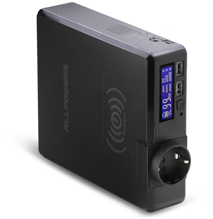 ALLPOWERS Tragbare Powerstation 200W/154Wh/41600 mAh Solargenerator AC-Powerbank mit kabellosem Ladegerät, 1x AC-Steckdose, 3X USB-Anschlüsse für Outdoor-Camping, Reisen, Angeln, Notstromversorgung
