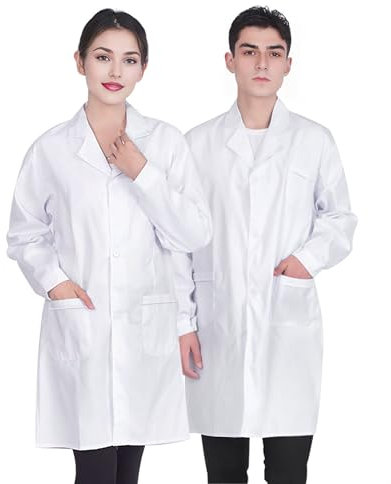 JXCTNNU Lab Coat White Medical Coat Unisex Laboratory White Doctor Workwear Uniform Protective Workwear Long Sleeves with Pockets for Men Women Laboratory Study Work (S (163-168CM))