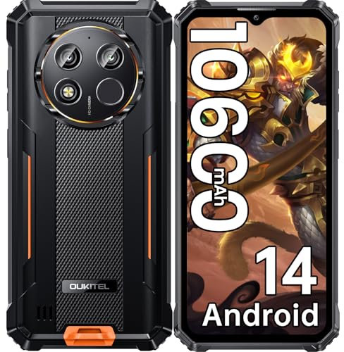 OUKITEL WP28E Rugged Smartphone Android 14-10600mAh Mobile Phones, 16GB + 64GB/1TB, 6.52 Display Rugged Phone with 13MP Camera, IP68/IP69K Waterproof Phone, 4G Dual SIM/NFC/OTG/GPS/Face ID -Orange