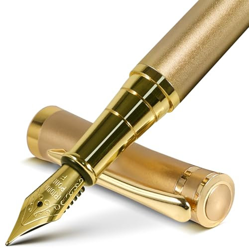 FINTANIX Smooth Writing Fountain Pen, 10 Ink Cartridges, Fine Nib, Gold