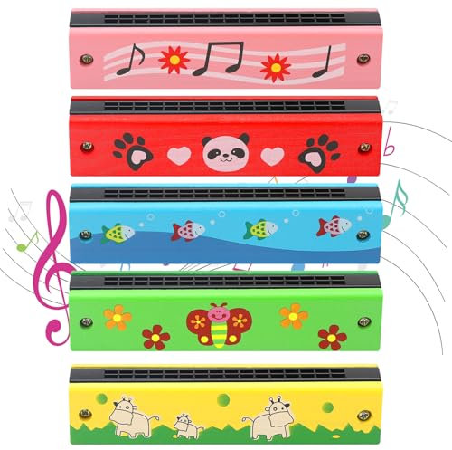 ZMDMAH 5 armonica Infantil, Harmonica para niños, armónica de 16 Agujeros, Madera, armónico para Principiantes, Adultos
