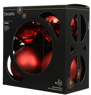 Kaemingk Weihnachtskugeln Glas 10cm 4 Stück - matt & glänzend - Große Christbaumkugeln Weihnachtsbaumkugeln für Weihnachten - Christbaumschmuck & Weihnachtsbaumschmuck - Weihnachtsrot