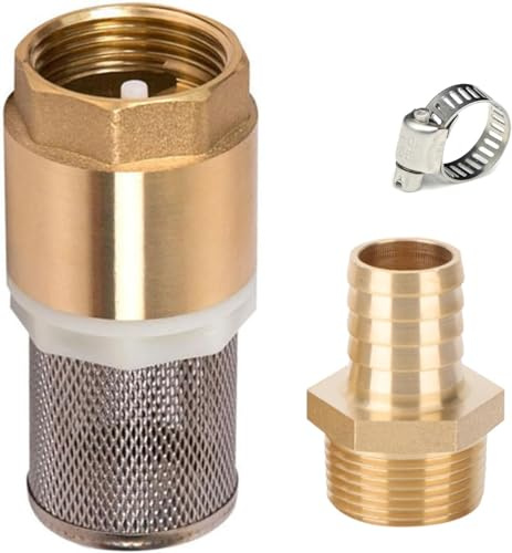 Mässing backventil 1/2 tum, sugfilterset 1/2 tum, mässing fotventil med backventil, sugkorg, slanganslutning och slangklämma (skruvgänga 1/2 tum + slanganslutning 12 mm)