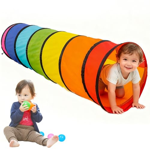 KBIBCK Kids Play Tunnel, 180 CM Pop Up Crawl Through Tunnel Play Tent with Storage Bag, Collapsible Kids Play Tunnel Tent with Round Opening for Toddlers Babies Children Indoor Outdoor Game (Rainbow)