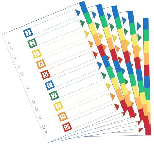 Thboxes Separadores de Archivos A4, 5 Juego 10 Piezas Separadores | Multicolor Divisores de Carpetas 11 Agujeros, PP Divisores Índice A4 con Pestañas para Archivadores Palanca, Carpetas Anillos