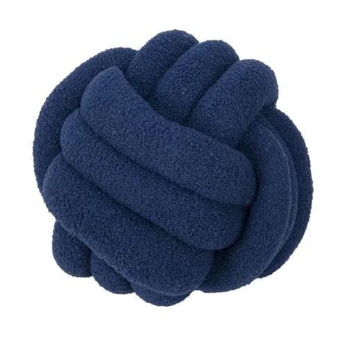 ZUGLQYSX knut boll fylld kudde stil fleece plysch kudde handgjord dekorativ knutna sova ryggkuddar för soffa, soffa (marinblå, 22 cm)