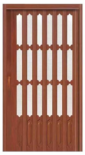 Inredningsdörr utan borrning, PVC Aluminium Dragspel Skjutdörr med rutnät Fönsterhandtag Brun Flera storlekar(76x80in (193x203cm))