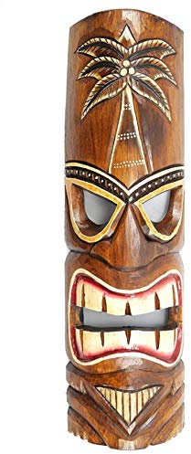 Coco Papaya Masque Tiki 50cm en bois motif Cocotier. Décoration Tahiti Hawaï.