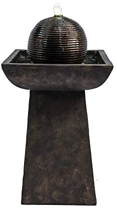 Teamson Home Garden Wasserspiel & Lichter, Outdoor Kugelkugel, moderner Wasserbrunnen, Innensockel, kaskadierender Wasserfall, Ornament & Pumpe, Terrassendekoration, 37.0x37.0x67