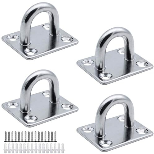 MZMing 4 Pezzi M6 Gancio per Piastra Oculare Gancio Robusto per Montaggio a Parete a Soffitto 304 Acciaio Inossidabile 4 Fori Piastra di Copertura per Barche Cinturino per Allenamento Yoga Swing Amaca