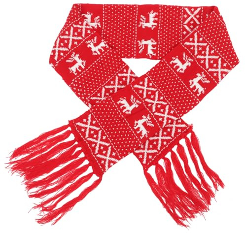 BESPORTBLE - Sciarpa di Natale lavorata a maglia, fiocco di neve, renna, alce e frange, maglioncino per le vacanze invernali, caldo costume di Natale per donne e ragazze