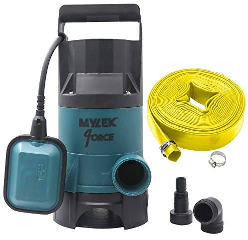 MYLEK Submersible Water Pump 400W Electric, 8000L/H, Heavy Duty 20m Layflat Hose for Clean or Dirty Water, Float Switch, 10M Power Cable - Floods, Pools, Gardens, Ponds, Hot Tubs