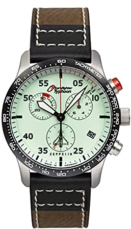 Zeppelin Herrenuhr mit Lederband Serie Eurofighter ETA Quarz Chronograph 10 Bar Datum 7298-5