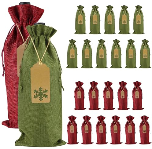 Bolsas De Regalo De Vino De Arpillera, 24 Fundas Para Botellas De Vino Con Cordón De Yute Con Etiquetas Y Cuerdas Para Navidad, Boda, Viajes, Cumpleaños, Fiesta De Vacaciones