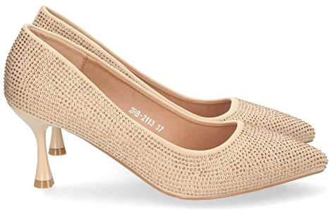 Scarpe da Donna con Tacco a Spillo, comode, Stile décolleté, con Strass, Punta Affusolata, Autunno Inverno 2022 Oro Talla 37