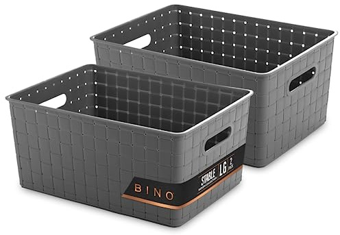 BINO | Plastic Storage Baskets Large - Grey | THE STABLE COLLECTION | Multi-Use Storage | Rectangular Cabinet Organizer | Baskets For Organizing with Handles | Home Office Organization and Storage