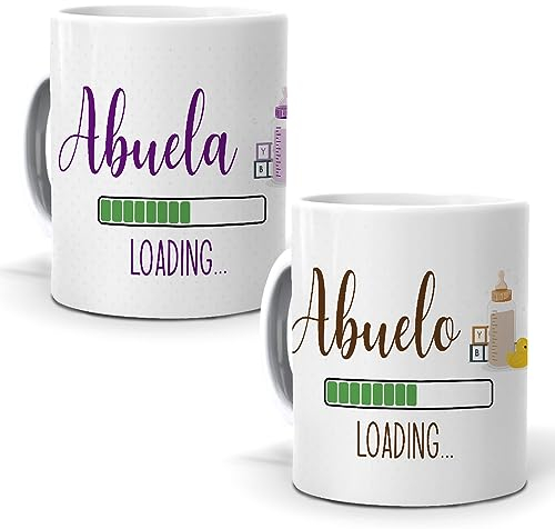 mundohuevo Pareja de tazas para la familia| Tazas con frase “Abuelo/Abuela Loading”|Capacidad 350ml| Taza de cerámica AAA | Diseño único| Tazas divertidas para tus familiares| Regala alegría.