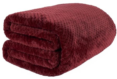 Dreamscene Fleece Blanket Burgundy Throw, Soft Cosy Warm Blanket Honeycomb Waffle Throws for Sofas Bed Settee Faux Fur Throw Fluffy Throws for Beds Double, 150 x 200cm