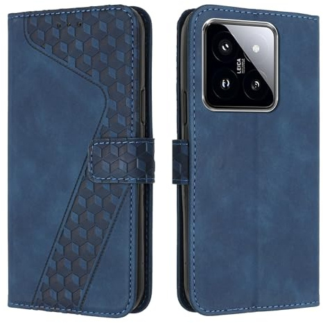 OKZone Coque pour Xiaomi 14 Pro, Etui Protection Housse Premium en Cuir PU Portefeuille Étui Téléphone [Fermoir Magnétique] [Fentes pour Cartes] Flip Case pour Xiaomi 14 Pro（Bleu