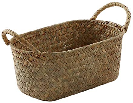 Kopinma Versatile cesto di paglia fatto a mano, ideale per trucco, pane e frutta, rattan, ecologico, 24 x 15 x 9 cm