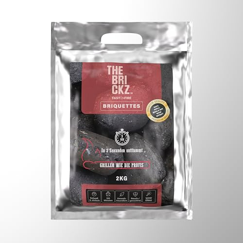 THEBRICKZ BRIQUETTES | 2 kg Briketts | für die Grillzubereitung | in 3 Sek. entflammt | Rauch- und Geruchsfrei