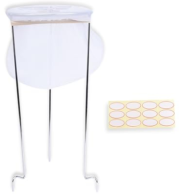 Birdtown Traders Supporto per colino per gelatina e marmellata con sacchetto. Sacchetto filtro riutilizzabile, perfetto per scolare latte di noci, zuppe, yogurt e puree. Viene fornito con 12 etichette