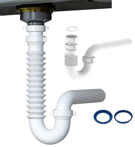 Flexible P Trap for Bathroom Sink, Flex Drain Pipe for Bathroom Sink Drain Kit and Kitchen Sink Drain Kit, 1-1/2 or 1-1/4 Expandable Sink Trap, Slip Joint or Direct Connection 1/2 Inch P Trap Kit