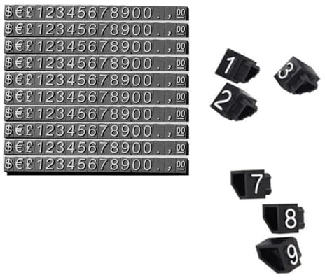 Armastuse 10 Juegos Etiquetas de Precio, Price Tags Cubos de visualización de precios Ajustable Numero Contador Soporte Etiqueta de precio de venta Bloques, Kit de cubos de precio(Negro sobre Blanco)