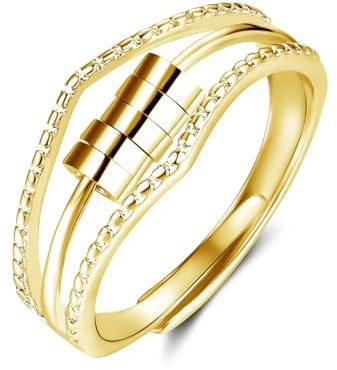 Glintara Ångestring, silver, öppen justerbar anti-stressring, 925 sterlingsilver stressring, oändlighet spring fidgetring, anti-ångest dekompressionsring med pärlor stämningsring mot stress,