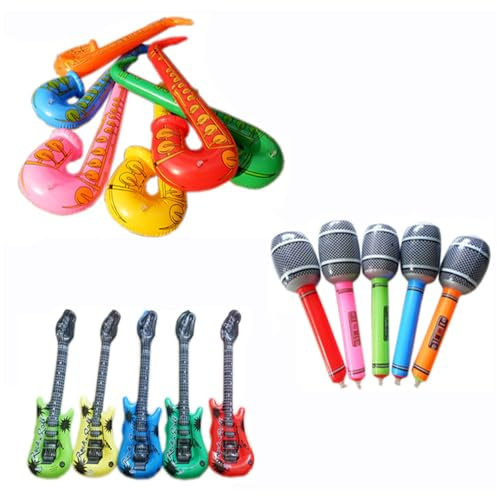 ANCLLO 15 Pezzi Set di Strumenti Musicali Gonfiabili Chitarra Gonfiabile, Microfono Gonfiabile, Set di Palloncini Rock Star, Articoli per Feste per Feste di Compleanno, Feste Estive Hawaiane