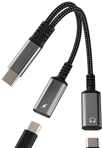 Adaptador auriculares USB C carga cable auxiliar para Apple iPhone15 para iPad (2 en 1) Doble Tipo C Jack Audio divisor compatible para Samsung Auriculares Adapter Headphone Splitter Toma Accesorios