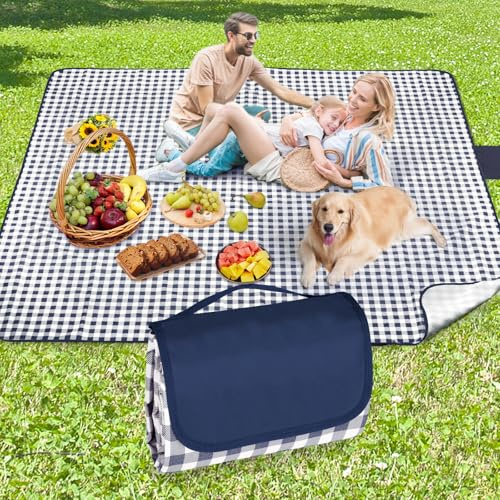 Anyiner Grande couverture de pique-nique imperméable - 300 x 200 cm - Antidérapante - Avec poignée de transport - Pour pique-nique, plage, camping - Bleu - 300 x 200 cm