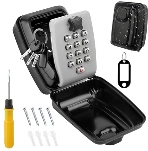 TNEDFOD Grande Caja de Seguridad para Llaves, Cajade Seguridad para Llaves Combinación con de 12 Codigo, Caja para Custodia de Llaves Pared Impermeable para Hogar, Garaje, Oficina