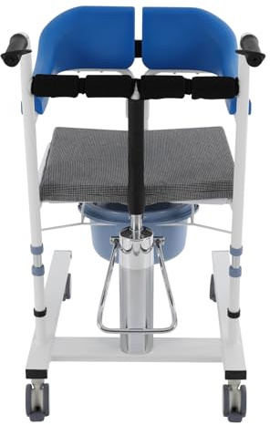 Silla de inodoro azul con ruedas para ancianos, silla elevadora manual, silla de inodoro impermeable, ayuda de transferencia de inodoros enfermos, ancianos, discapacitados y embarazadas
