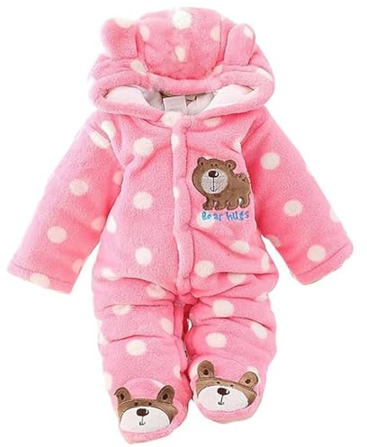 ZYXKTA Baby Snowsuit Newborn Winter Footies 0-3 Months Bear Hooded Jumpsuit Infant Girls Fleece Onesie Coat Soft Outfit
