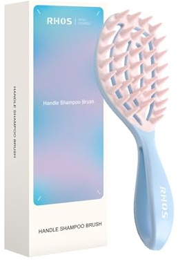 RHOS Scalp Massager, Shampoo Brush with Handle, Curved Vented Hair Scrubber, Scalp Brush for Wet & Dry Hair (Blue)