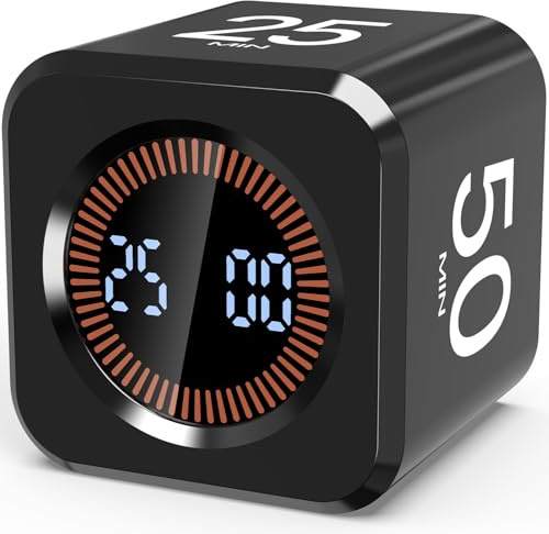 Pomodoro Timer Cube 5/10/25/50, Visual Productivity Flip Timer for Kids | Visual Productivity Flip Timer for Kids Classroom Desk, Custom Countdown, Gravity Sensor, for ADHD Study Work Game Kitchen
