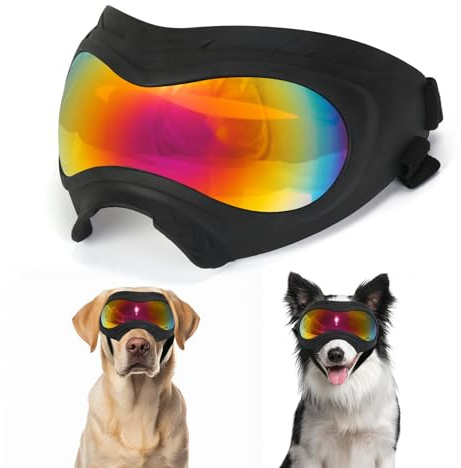 Dog Goggles, UV Protection, Windproof, Dustproof, Anti-Fog Dog Sunglasses for Large & Medium Dogs, Lightweight TPE Frame with Adjustable Strap, Stylish Outdoor Protection (Colored Lens)