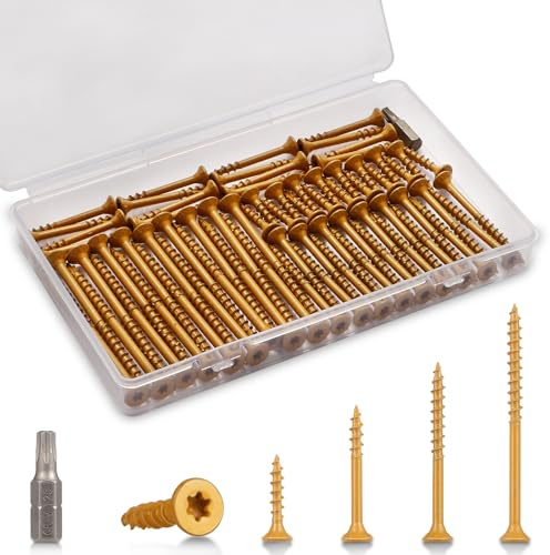 Qekoirm Outdoor Wood Deck Screw Kit, Bronze Rust-Resistant Epoxy Coated, T25 Star Drive (Bit Included), 110-Piece Assorted Set, Heavy-Duty for Timber/Log/Landscaping, Exterior Use